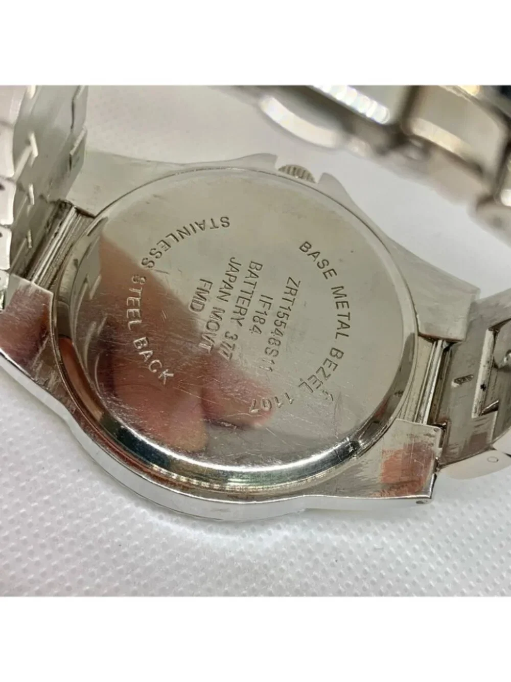 FMD men’s silver black tone wrist watch quartz analog 48mm size 7” running